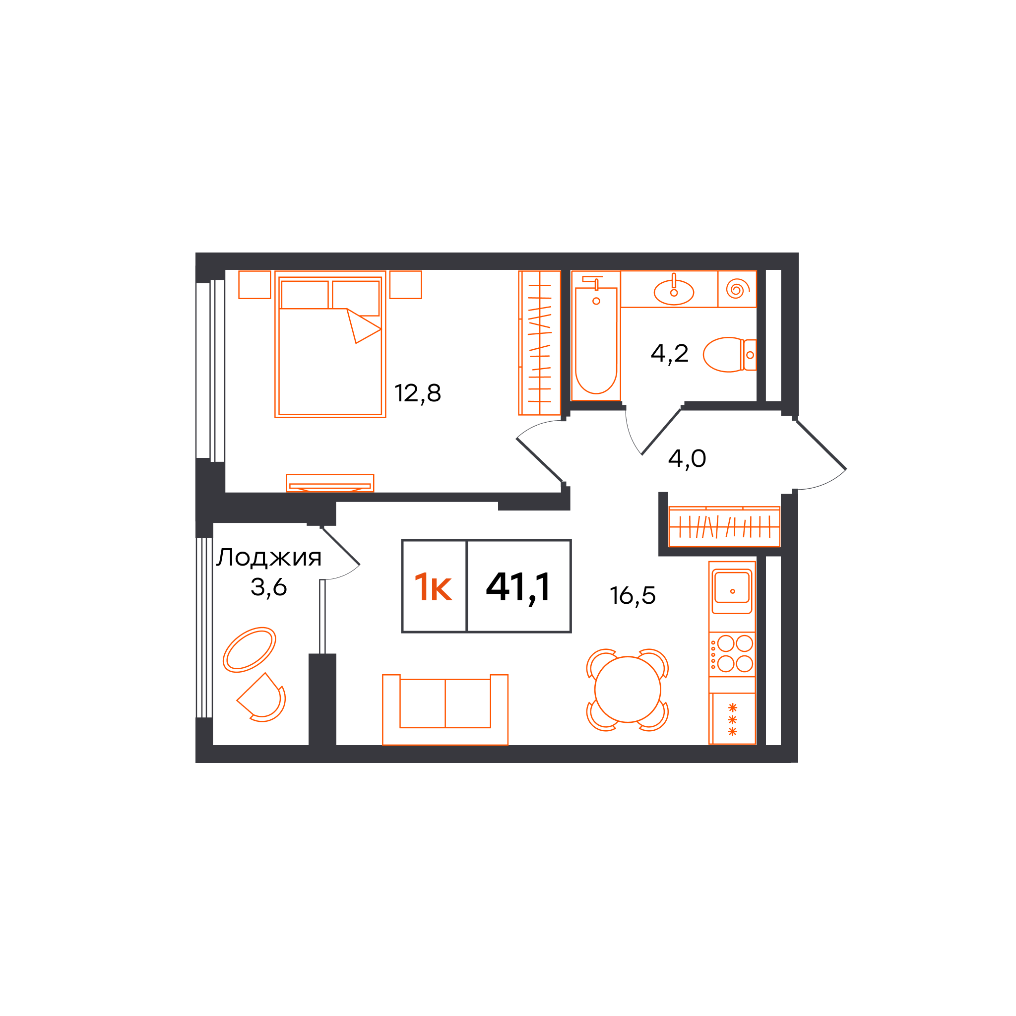1-комнатная 41 м2 в ЖК Александровский корпус null этаж 8