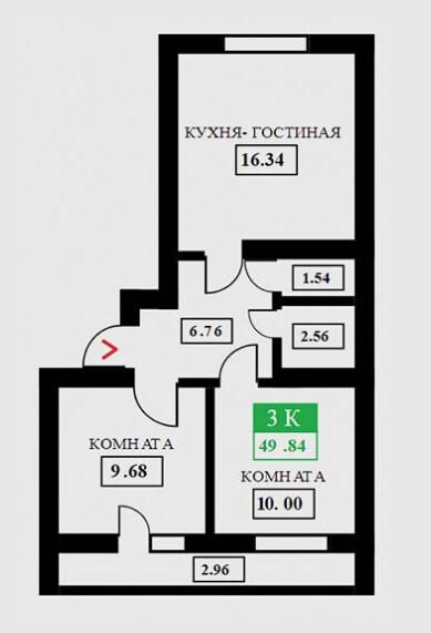 3-комнатная 49.8 м2 в ЖК undefined корпус null этаж 6