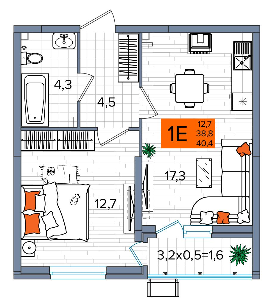 1-комнатная 40 м2 в ЖК Сармат корпус null этаж 2