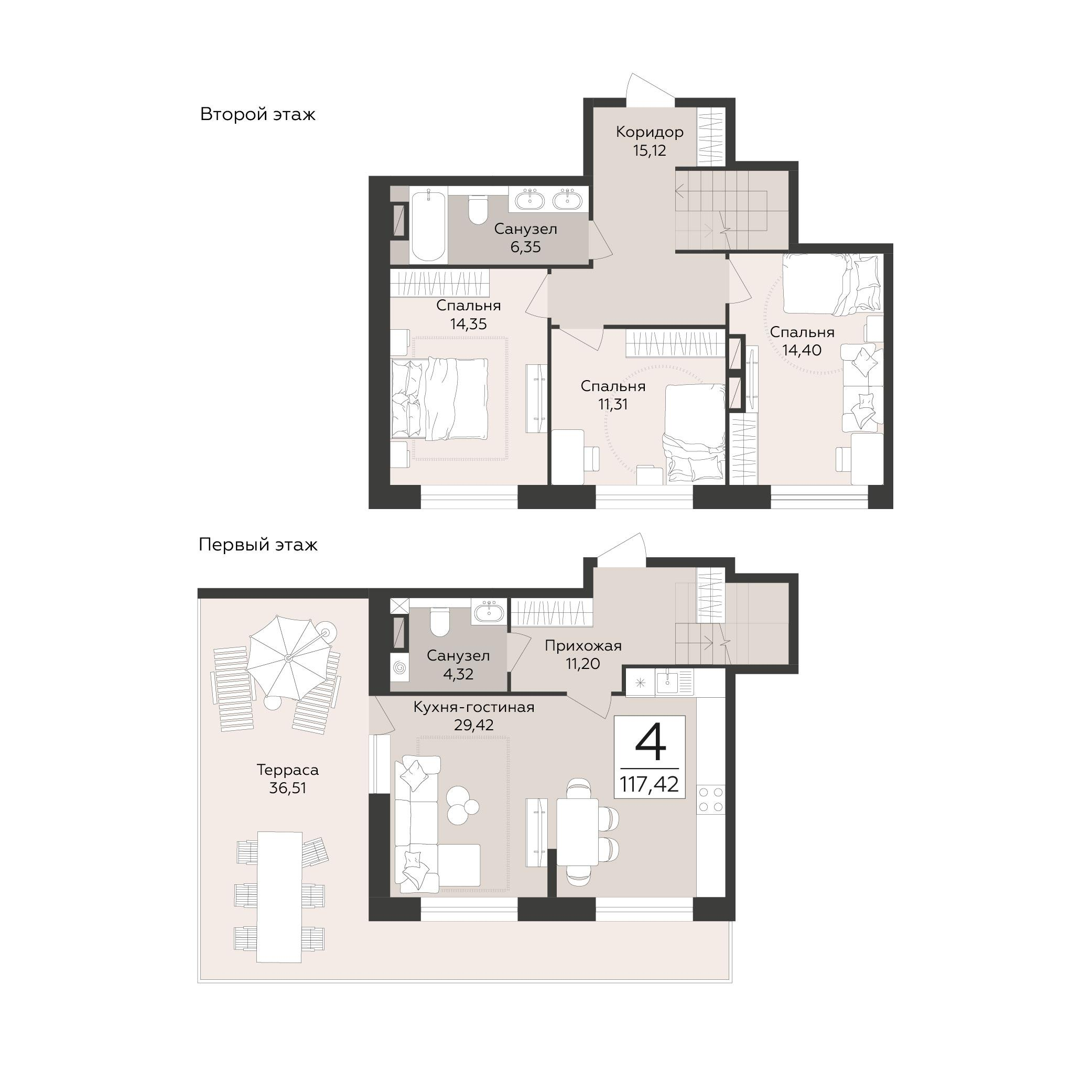 4-комнатная 117 м2 в ЖК Эклипс корпус null этаж 11