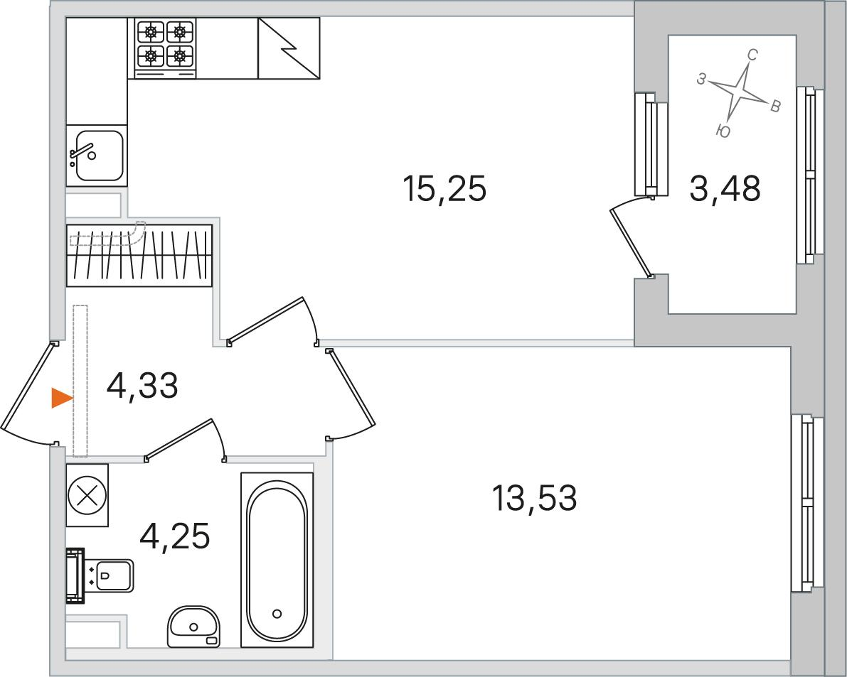 1-комнатная 39 м2 в ЖК Дубровский корпус null этаж 2