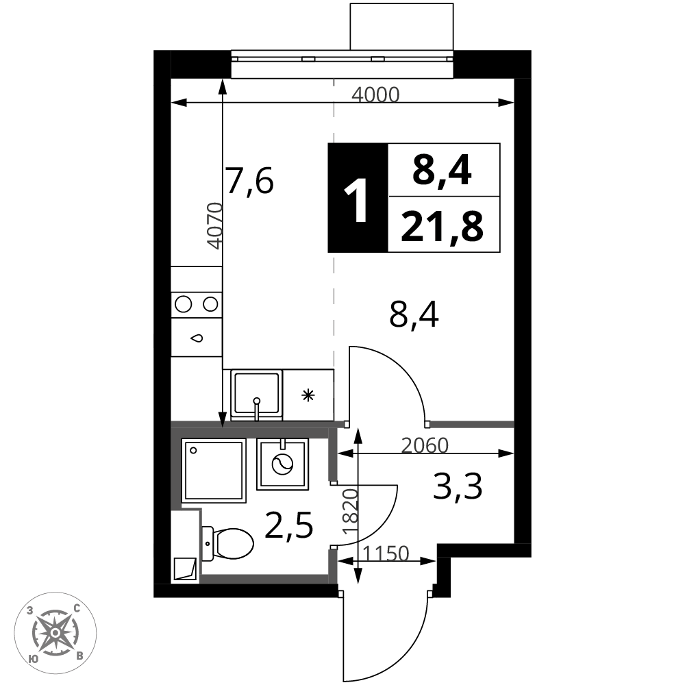 Студия 21 м2 в ЖК 1-й Шереметьевский корпус null этаж 4