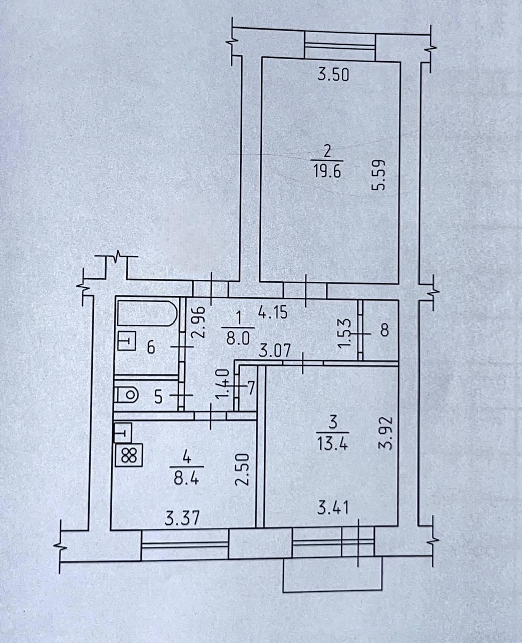 2-комнатная 56.4 м2 в ЖК undefined корпус null этаж 4