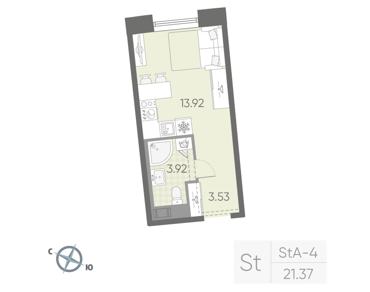 Студия 21 м2 в ЖК Бульвар Грина корпус null этаж 6