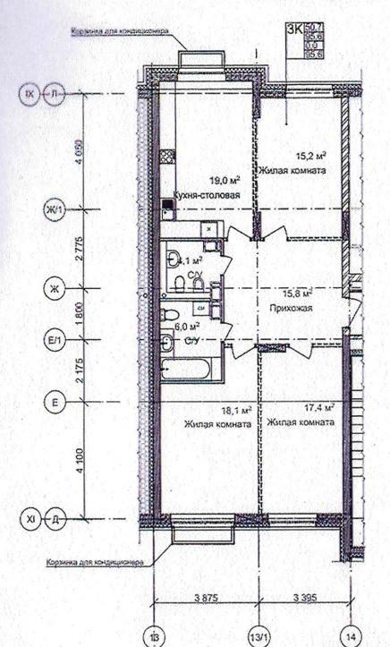 3-комнатная 95.6 м2 в ЖК undefined корпус null этаж 3