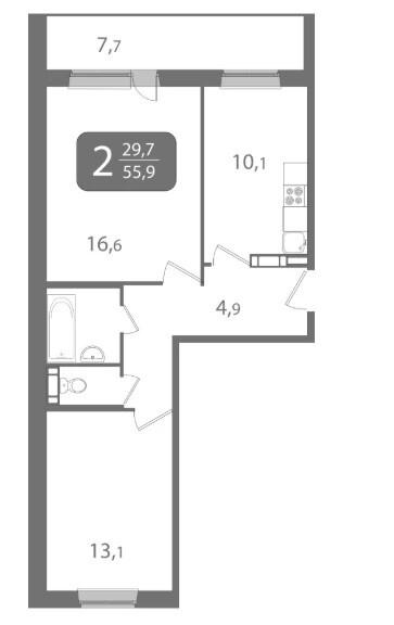 2-комнатная 56 м2 в ЖК undefined корпус null этаж 2