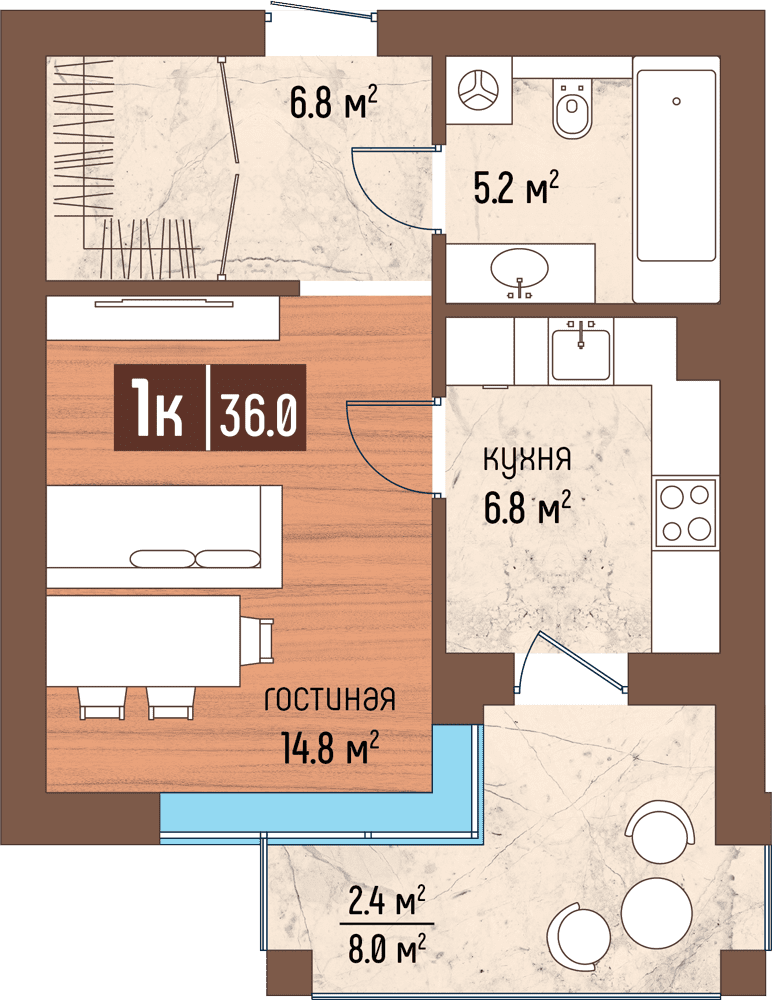 1-комнатная 36 м2 в ЖК Светлогорск-3 корпус null этаж 2