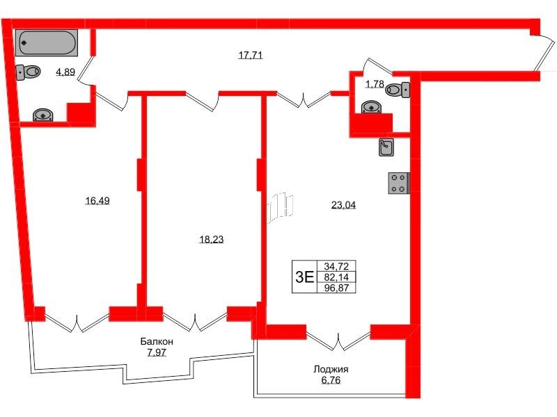 2-комнатная 96 м2 в ЖК Русь корпус null этаж 2