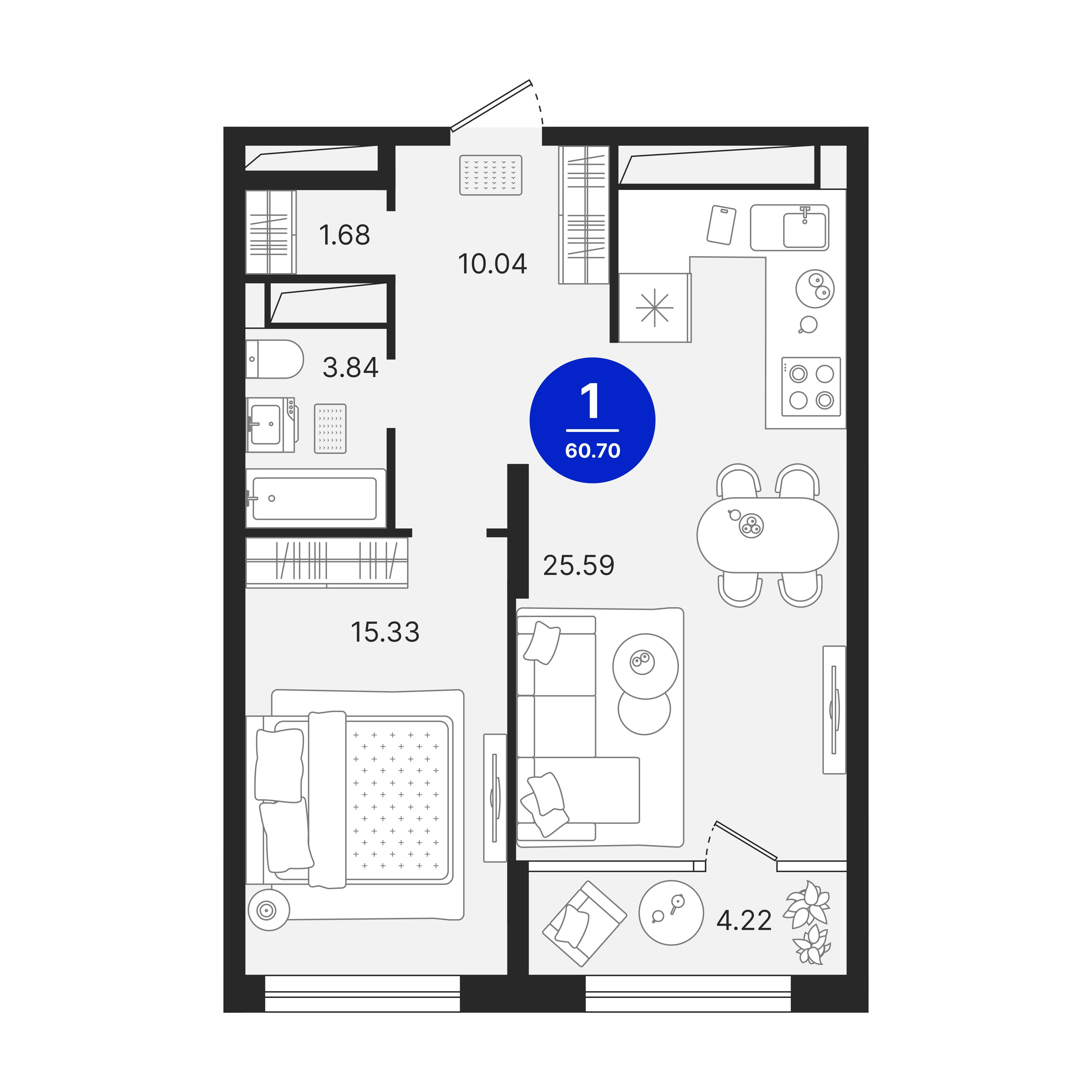 1-комнатная 60 м2 в ЖК Северное Сияние корпус null этаж 12