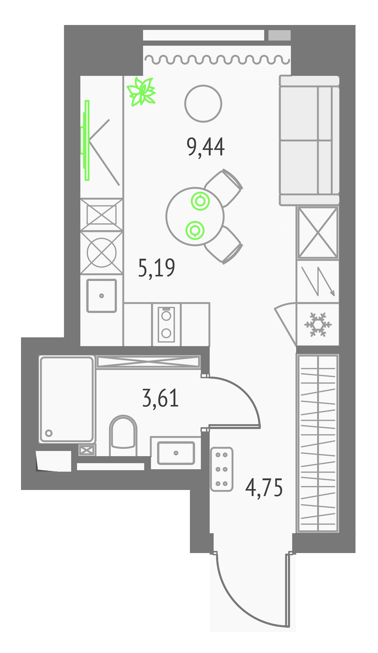 Студия 22 м2 в ЖК Upside Towers корпус null этаж 35