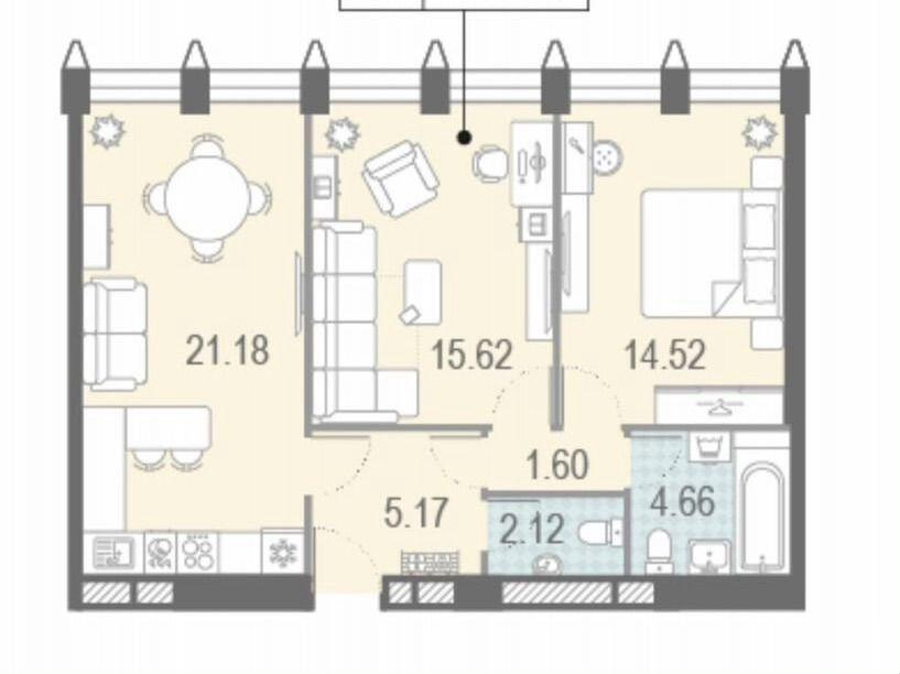 3-комнатная 65.7 м2 в ЖК undefined корпус null этаж 15