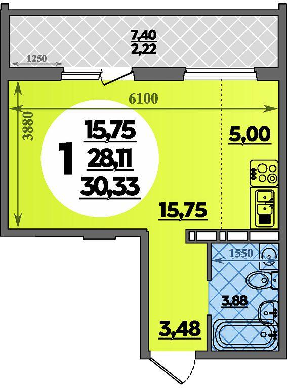 Студия 30 м2 в ЖК Восточный корпус null этаж 5