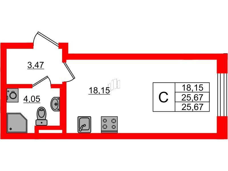 Студия 25 м2 в ЖК Золотые купола. Новая История корпус null этаж 1