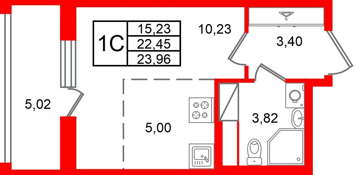 Студия 22 м2 в ЖК Астра Континенталь корпус null этаж 5
