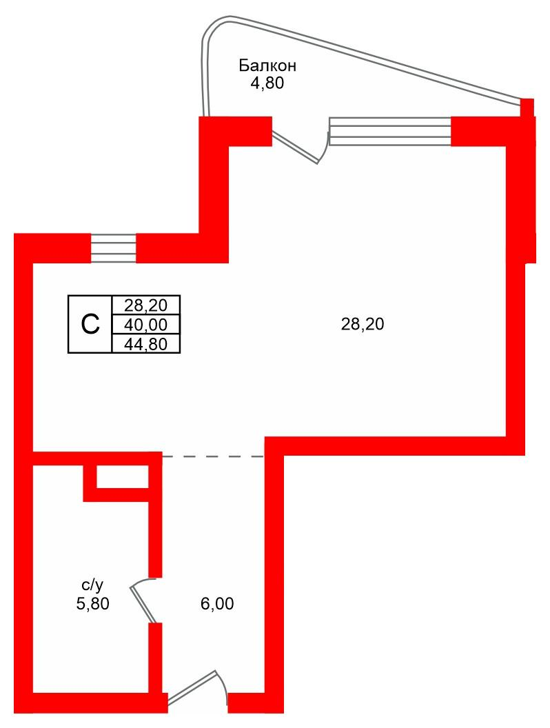Студия 44 м2 в ЖК Русь-2 корпус null этаж 2