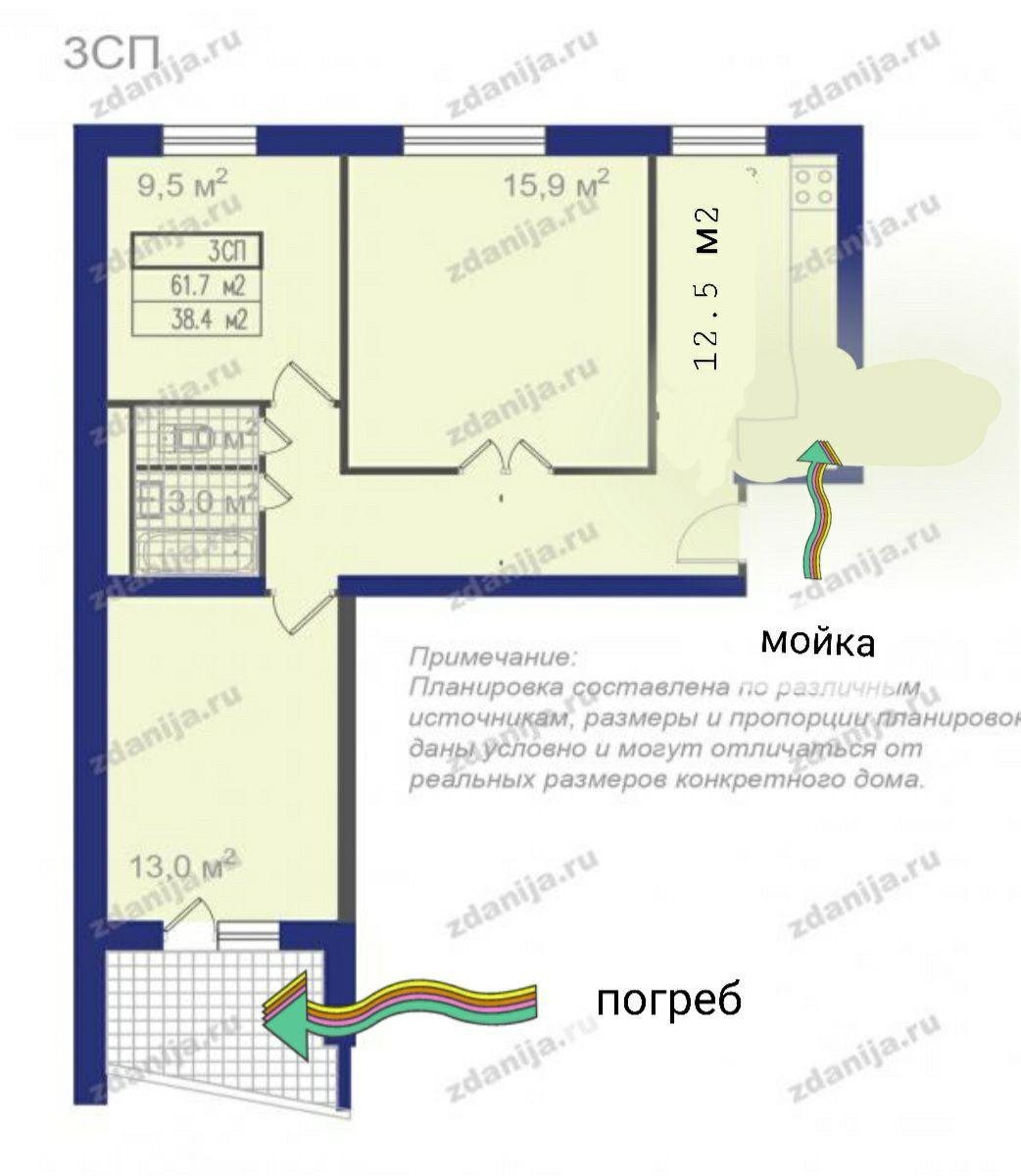 3-комнатная 60 м2 в ЖК undefined корпус null этаж 2