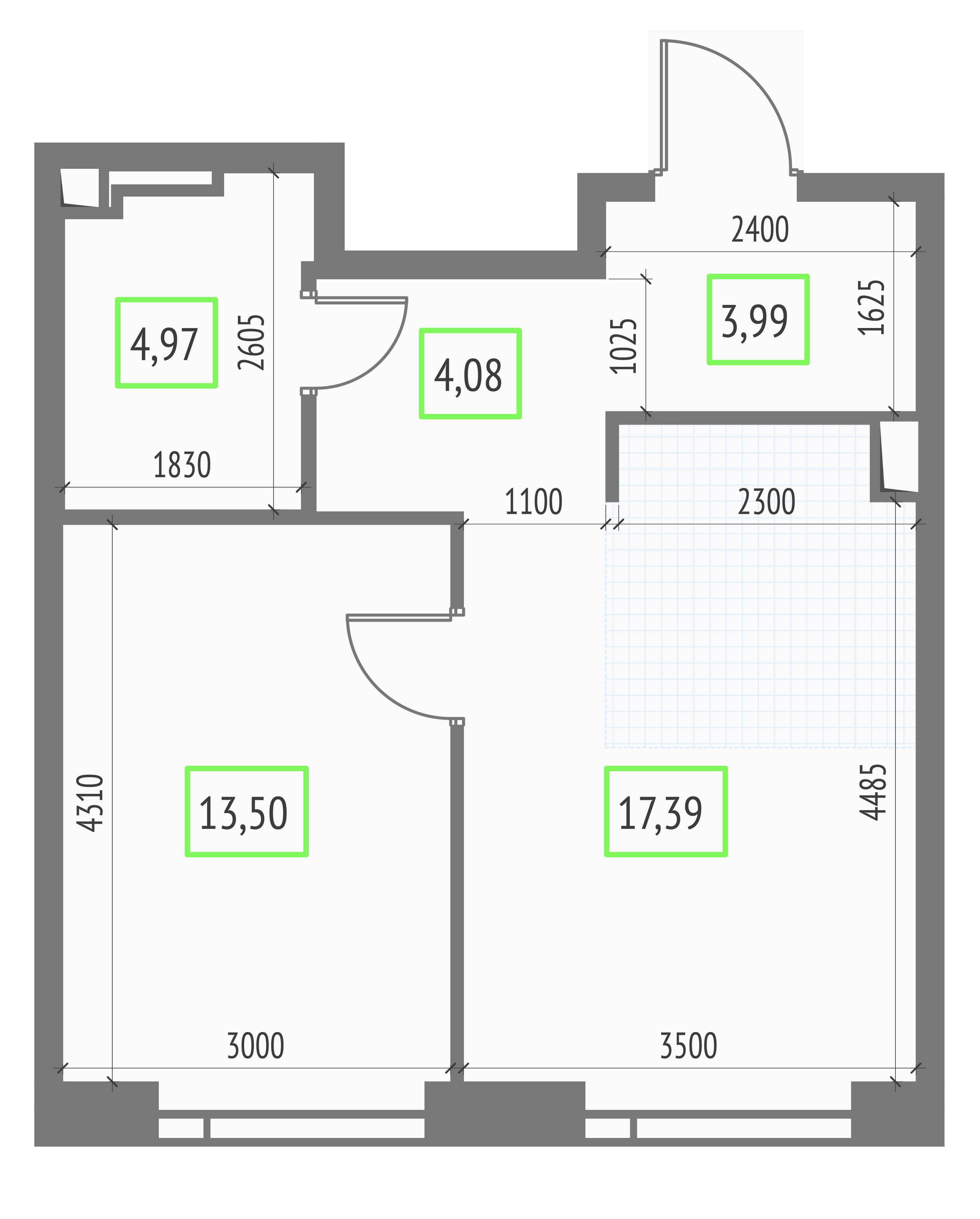 1-комнатная 43 м2 в ЖК Upside Towers корпус null этаж 15
