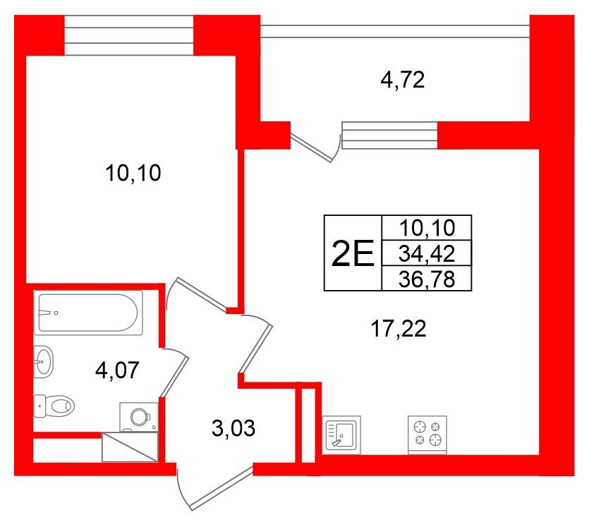 1-комнатная 34 м2 в ЖК Титул в Московском корпус null этаж 5