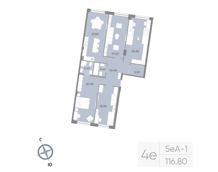 4-комнатная 116 м2 в ЖК NEVA RESIDENCE корпус null этаж 2