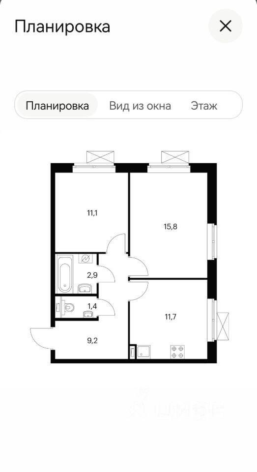 2-комнатная 52 м2 в ЖК undefined корпус null этаж 6