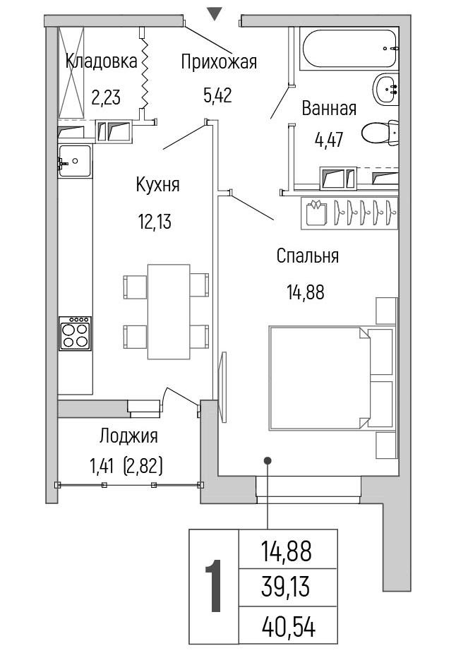 1-комнатная 40 м2 в ЖК Riga Hills корпус null этаж 6