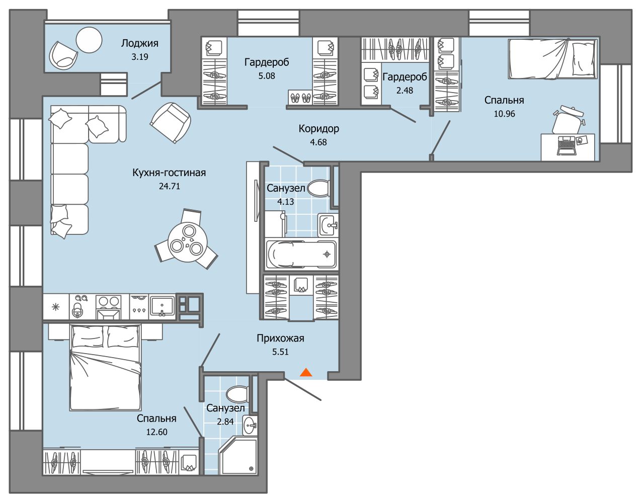 3-комнатная 75 м2 в ЖК Камаполис корпус null этаж 3