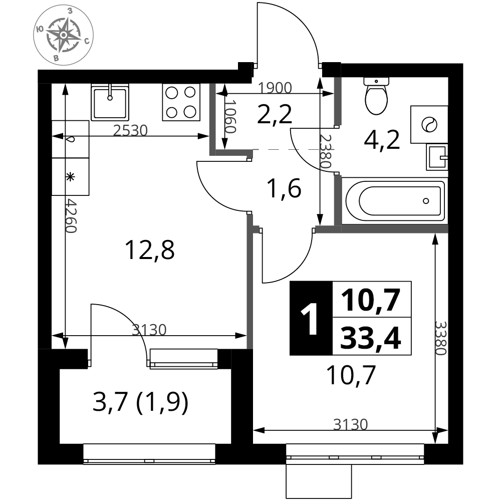 1-комнатная 33 м2 в ЖК 1-й Ясеневский корпус null этаж 13