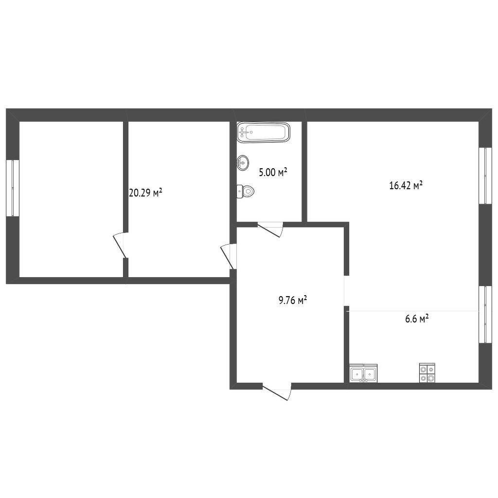 2-комнатная 57.9 м2 в ЖК undefined корпус null этаж 1