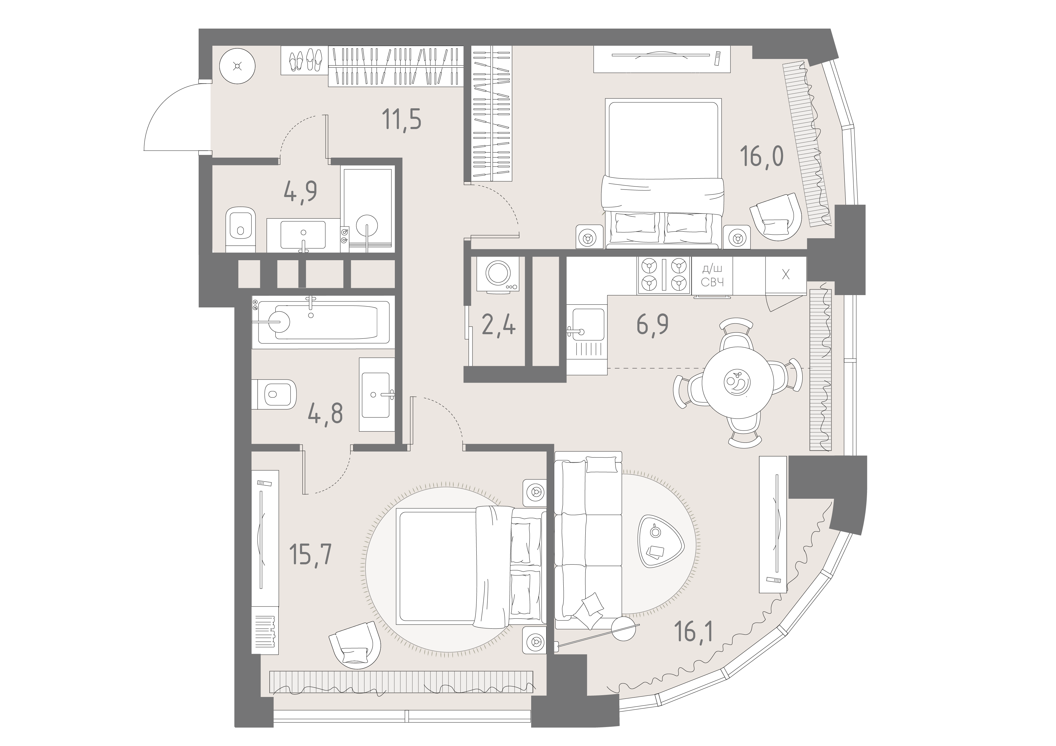 3-комнатная 78 м2 в ЖК Родина парк корпус null этаж 18
