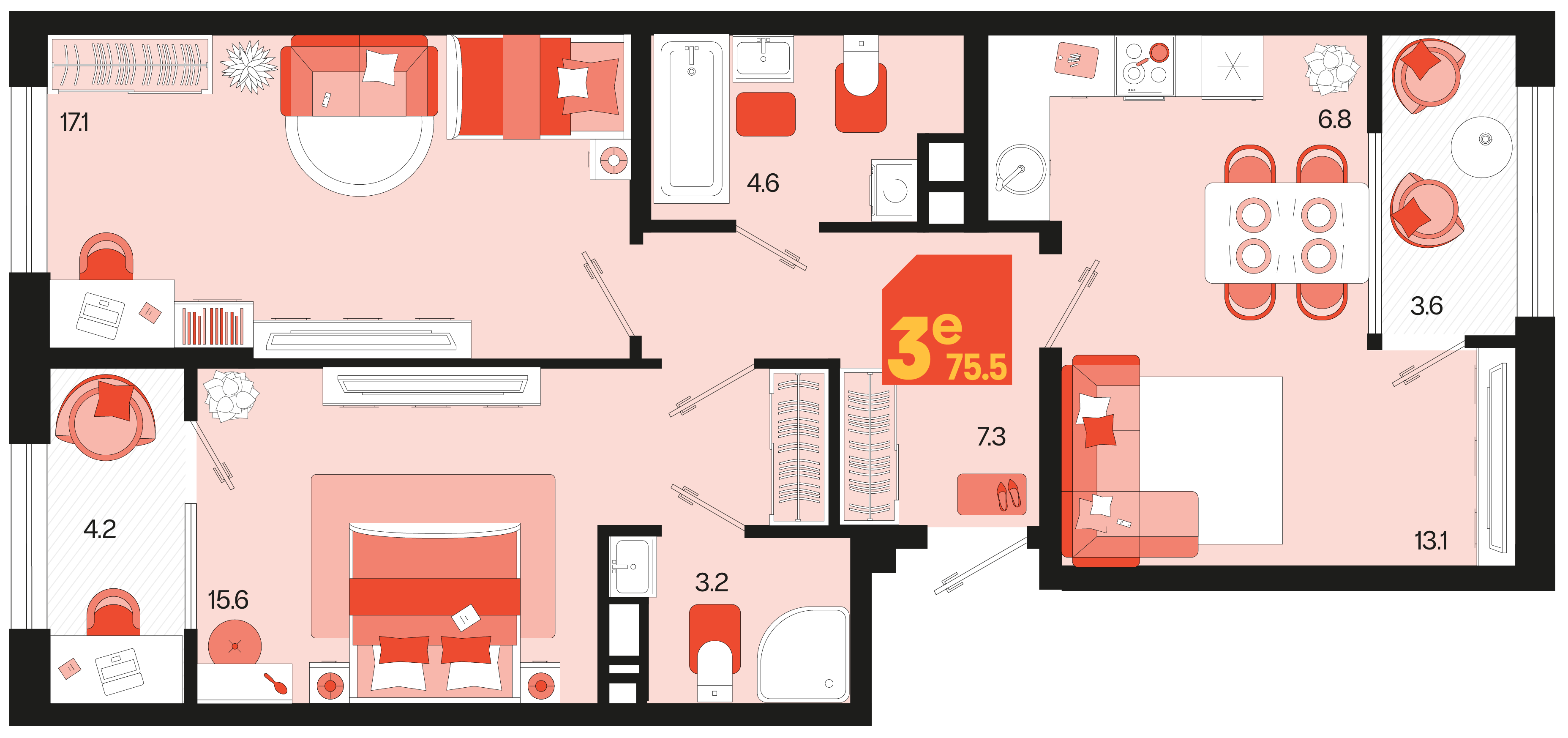 Студия 75 м2 в ЖК Первое место корпус null этаж 5