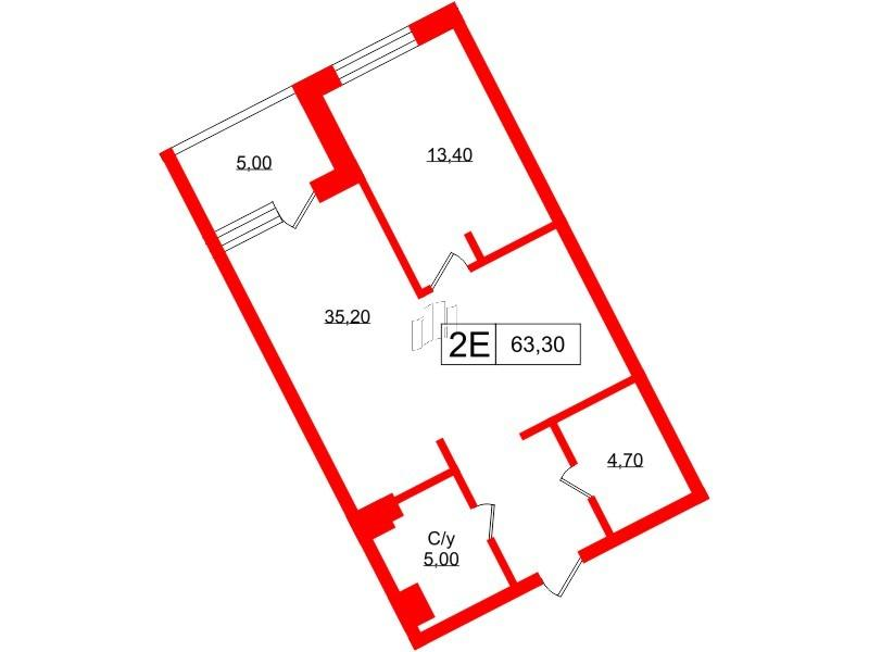 1-комнатная 60 м2 в ЖК Princesse Royal корпус null этаж 6