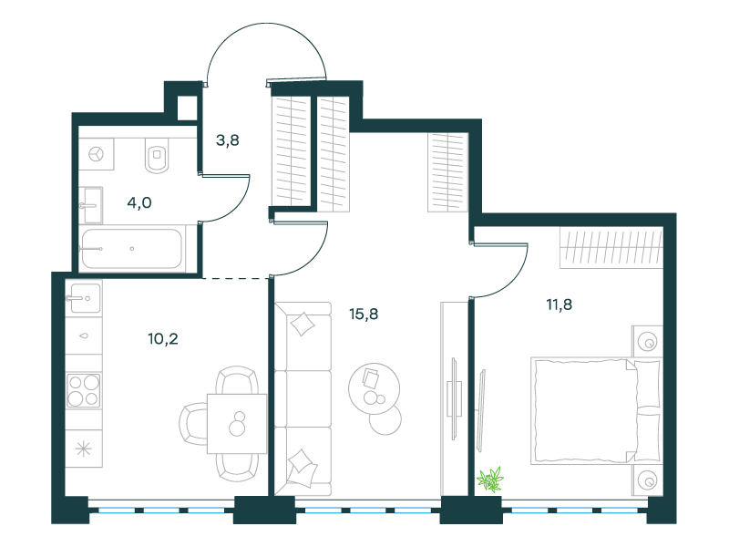 2-комнатная 45 м2 в ЖК Level Южнопортовая корпус null этаж 10