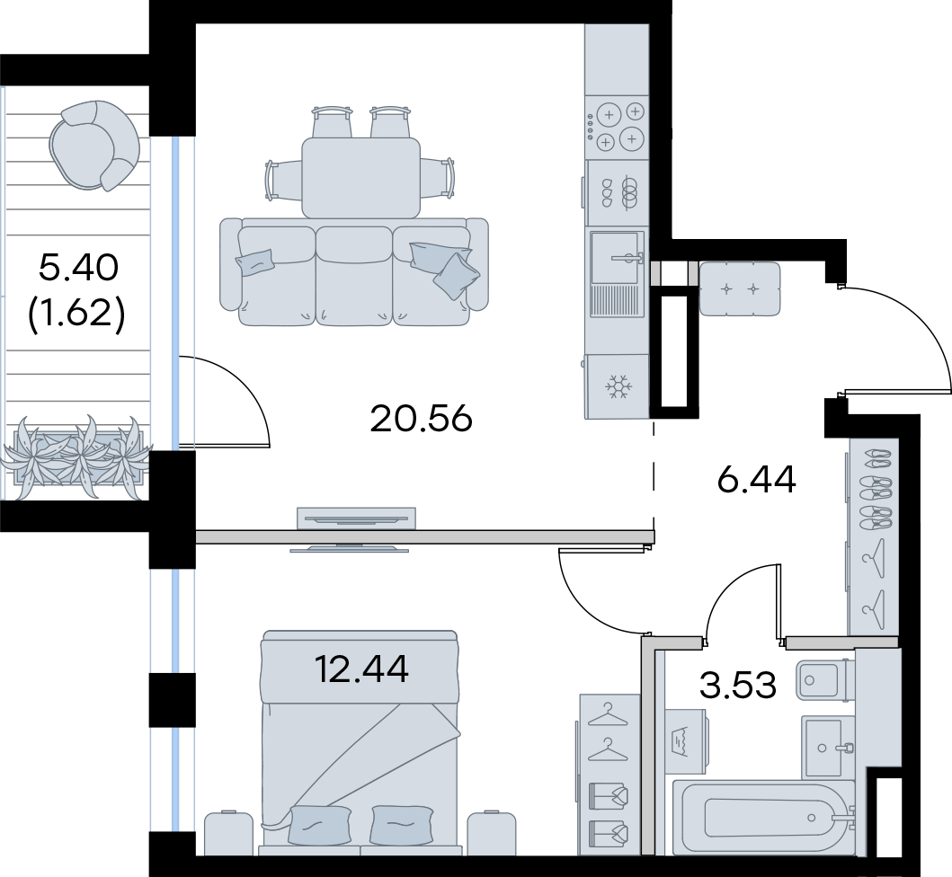 1-комнатная 44 м2 в ЖК Экосити корпус null этаж 4