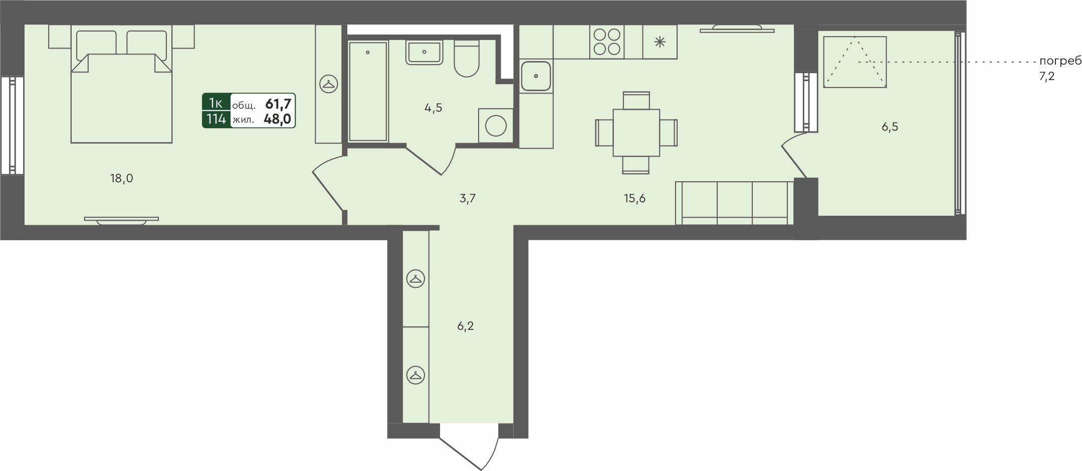 1-комнатная 61 м2 в ЖК Ритмы корпус null этаж 1