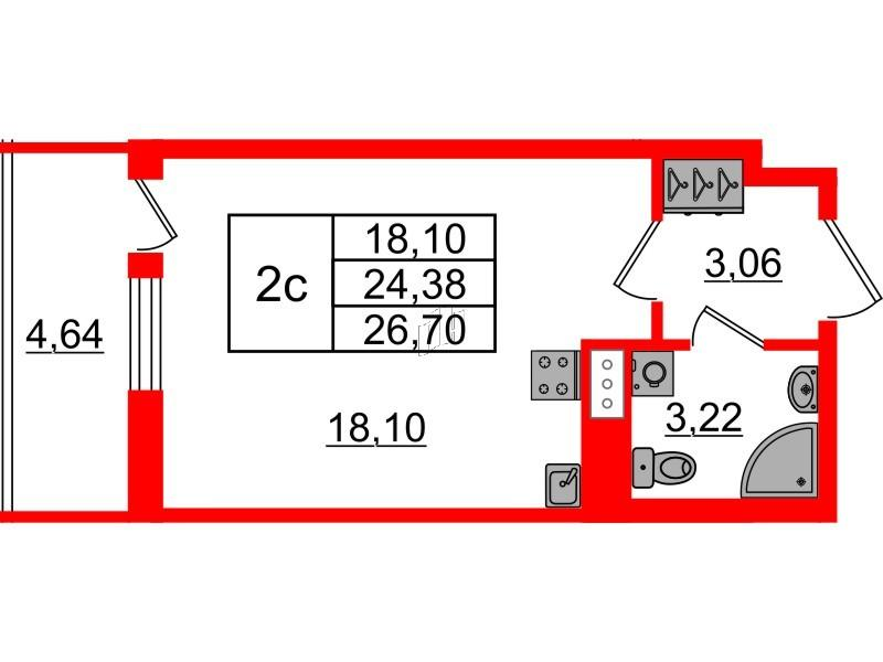 Студия 24 м2 в ЖК Бионика Заповедная корпус null этаж 2