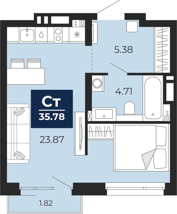 Студия 33 м2 в ЖК Прео корпус null этаж 3