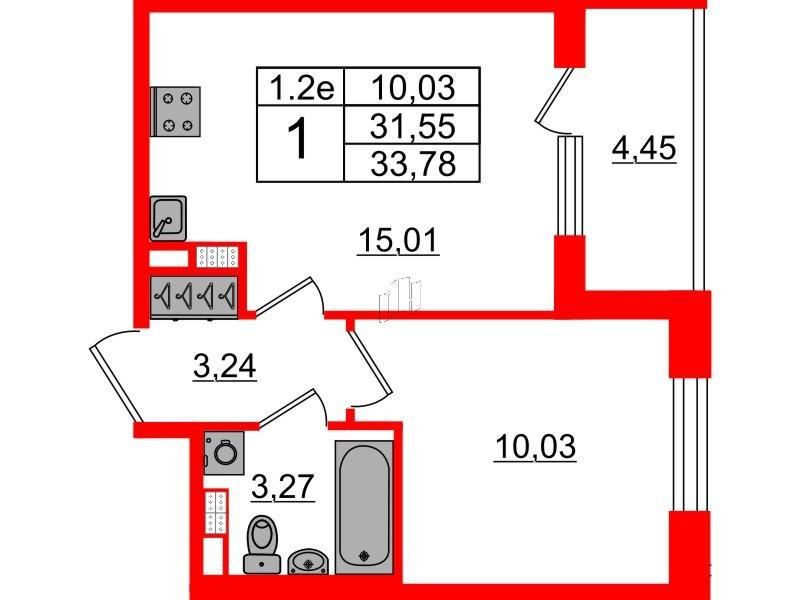 1-комнатная 31 м2 в ЖК Парадный ансамбль корпус null этаж 5