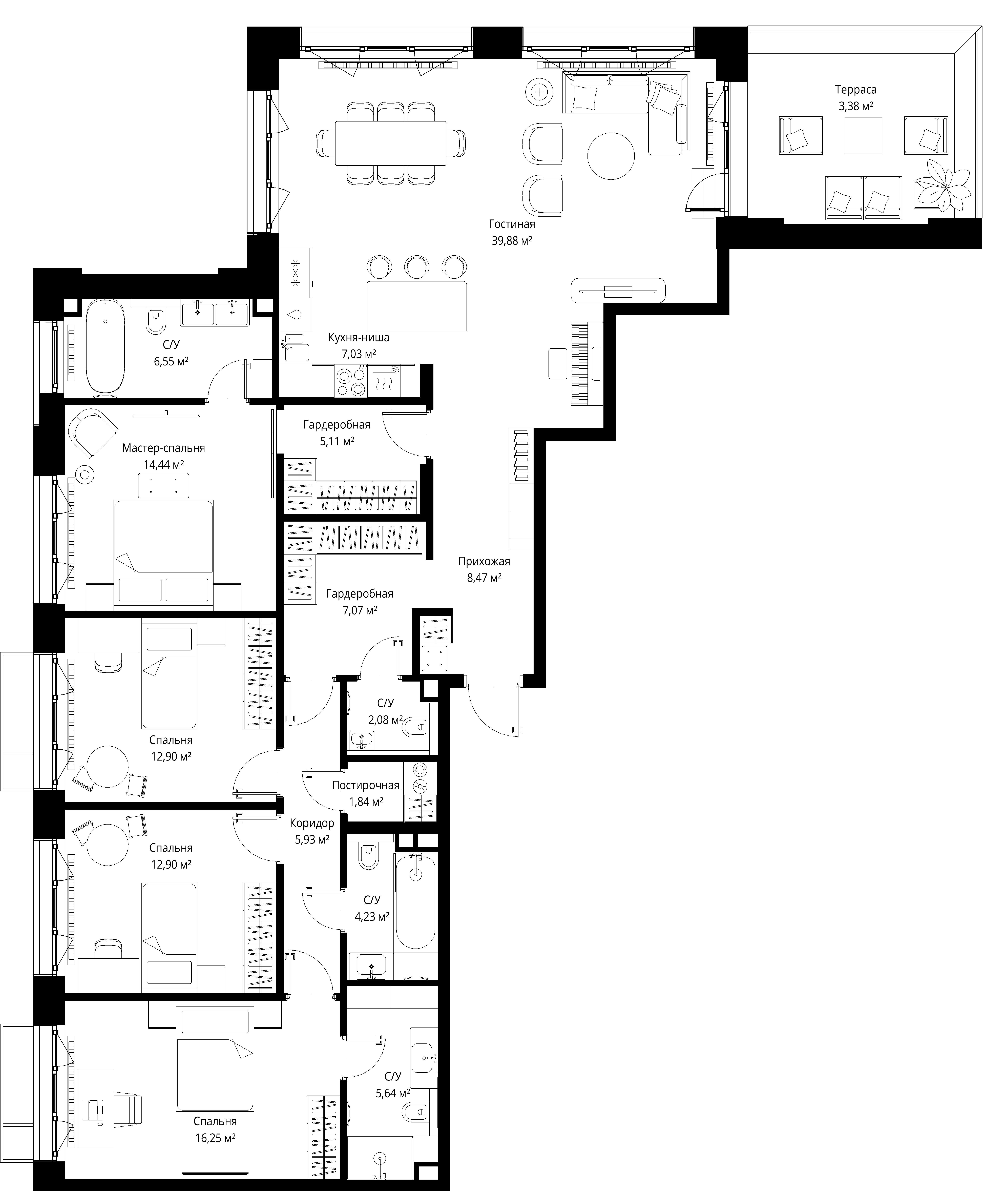 4-комнатная 153 м2 в ЖК МЫС корпус null этаж 11