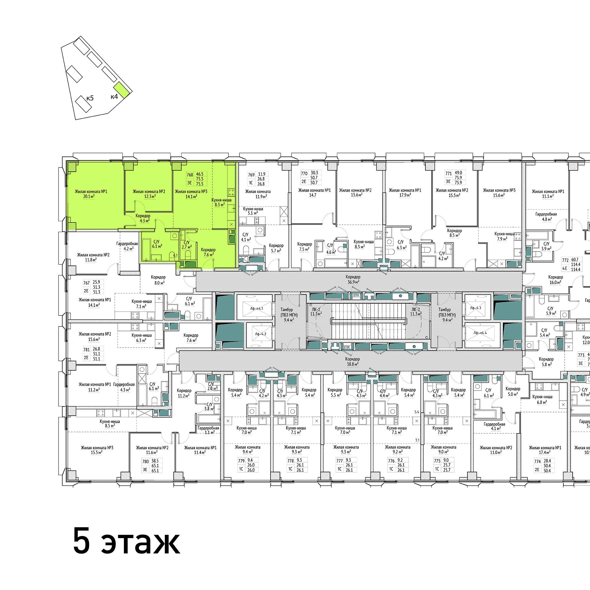 3-комнатная 75 м2 в ЖК ВЭРИ корпус null этаж 5