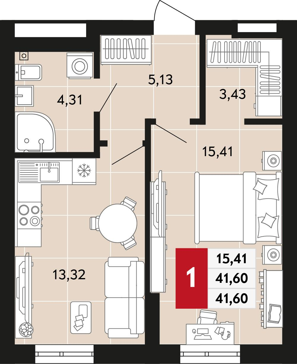 1-комнатная 41 м2 в ЖК Невский корпус null этаж 2