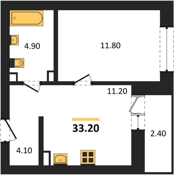 1-комнатная 32 м2 в ЖК undefined корпус null этаж 12