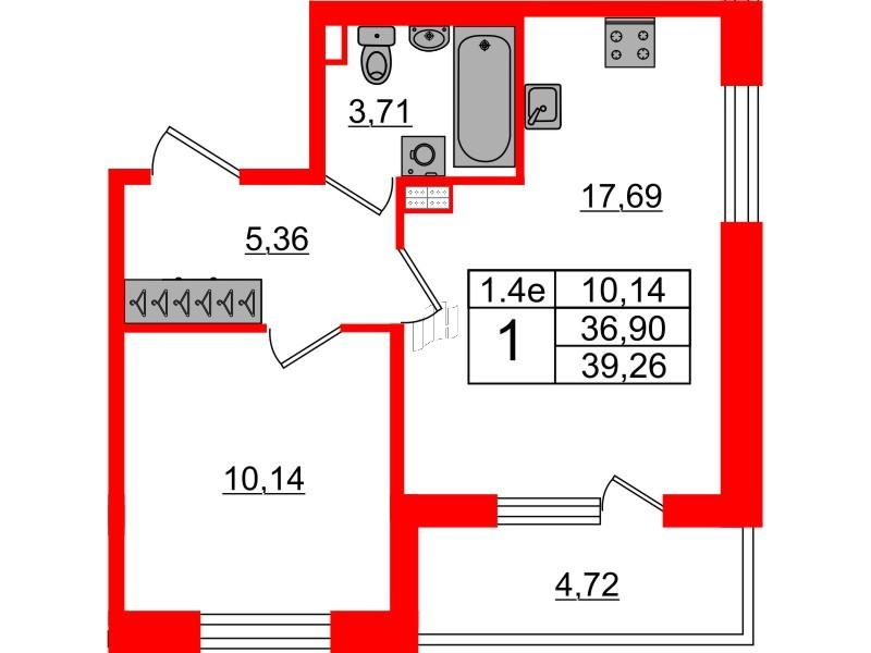 1-комнатная 36 м2 в ЖК Парадный ансамбль корпус null этаж 4