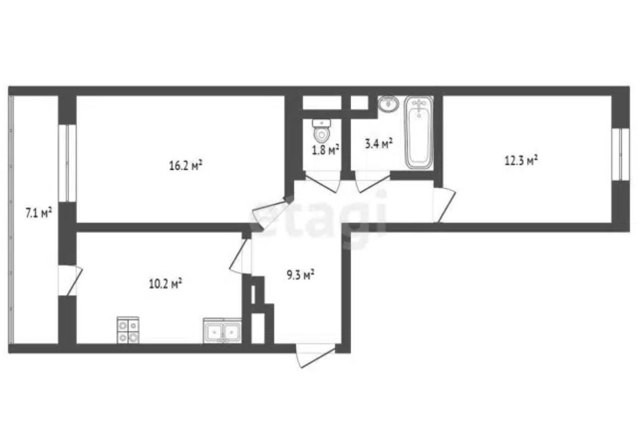 2-комнатная 52 м2 в ЖК undefined корпус null этаж 4