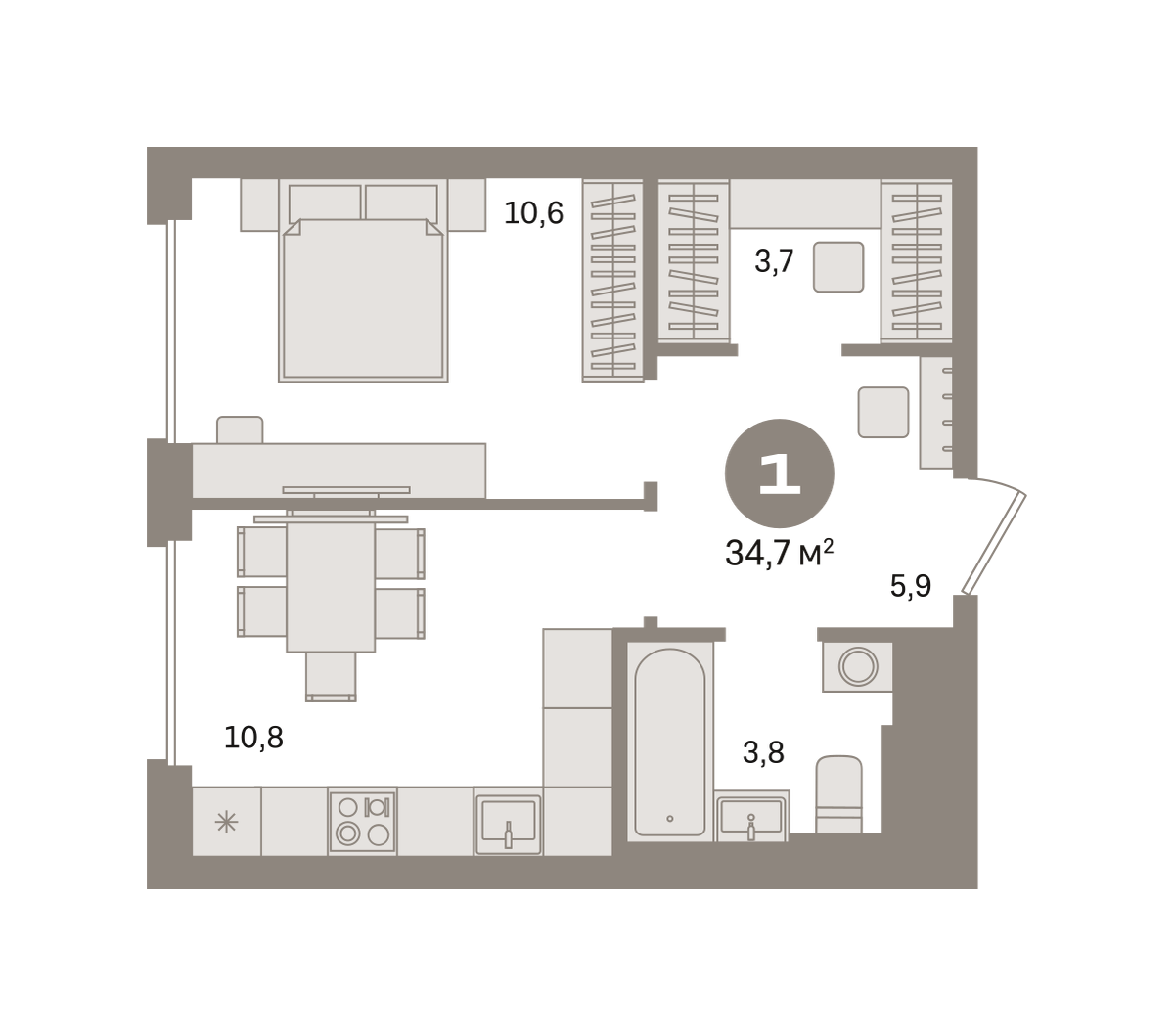 1-комнатная 34 м2 в ЖК Квартал Герцена корпус null этаж 27