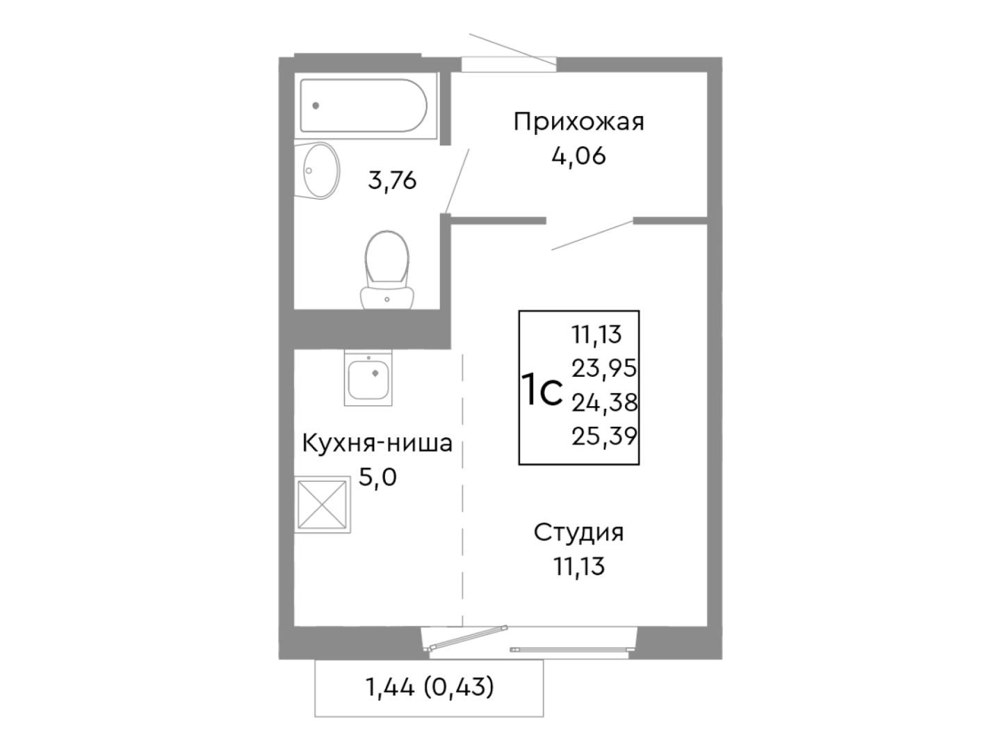 Студия 24.4 м2 в ЖК undefined корпус null этаж 6