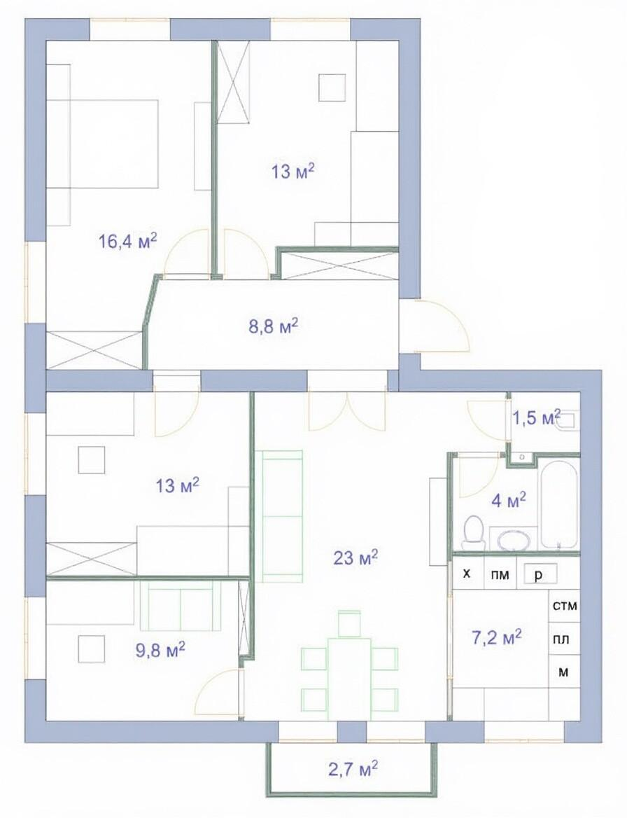 4-комнатная 96.1 м2 в ЖК undefined корпус null этаж 4