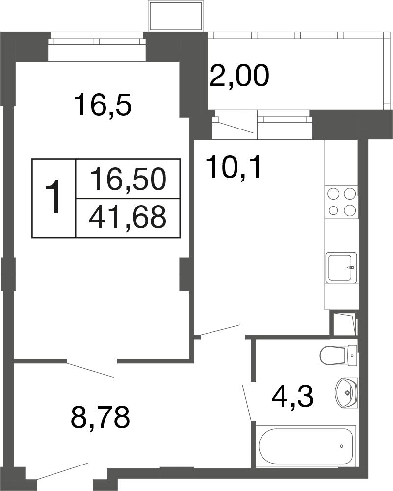 1-комнатная 41 м2 в ЖК Времена года корпус null этаж 1
