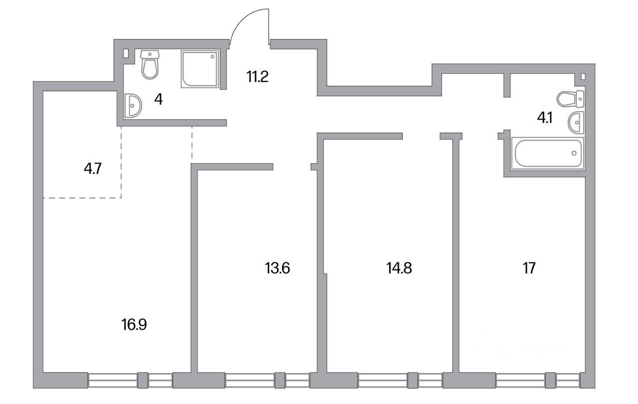 4-комнатная 86.3 м2 в ЖК undefined корпус null этаж 26