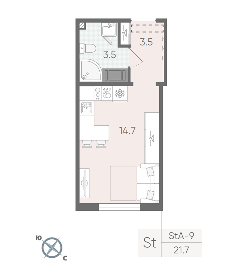 Студия 21 м2 в ЖК Пейзажный квартал корпус null этаж 20