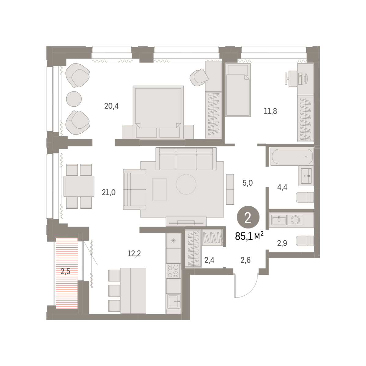 2-комнатная 85 м2 в ЖК Мылзавод корпус null этаж 8